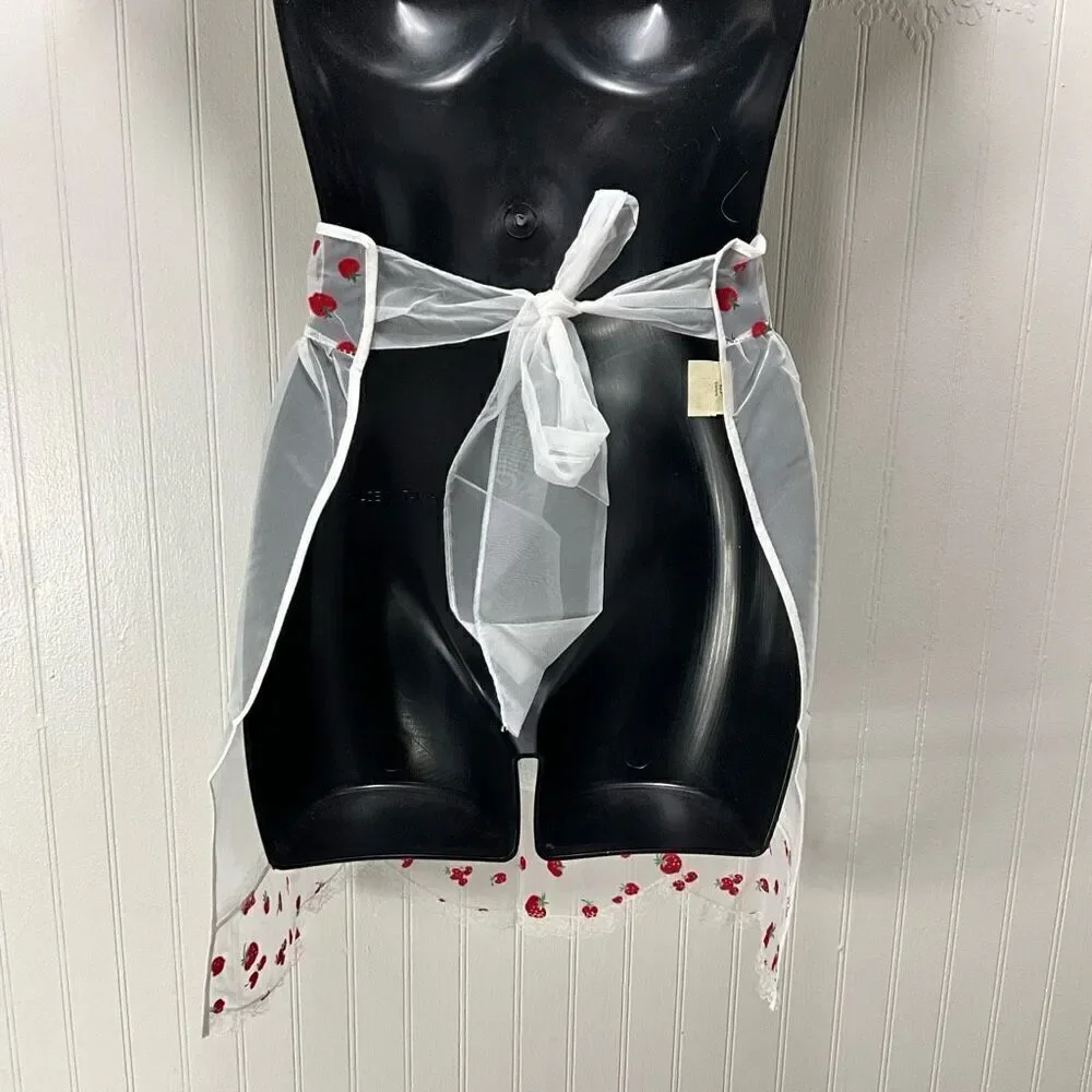 VINTAGE 50’s Sheer Half Apron With Strawberries